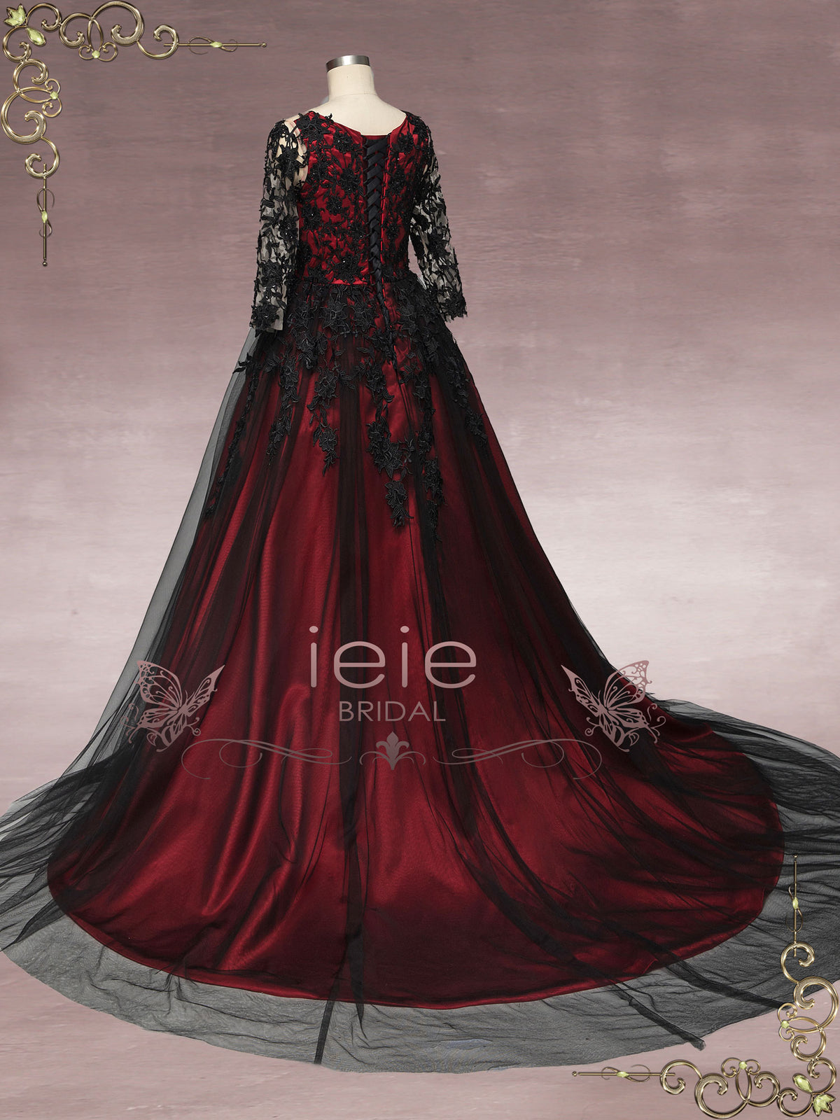 Gothic Black Lace Wedding Dress with Red Lining BLAIR Size 24W / Black