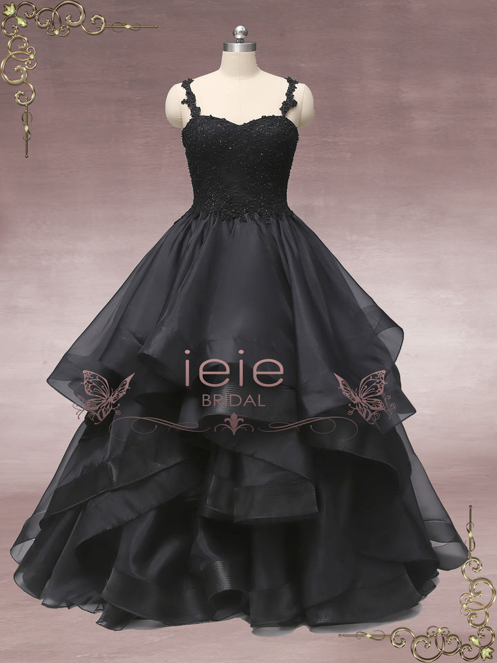 Black Lace Wedding Dress with Ruffle Skirt CAITLIN
