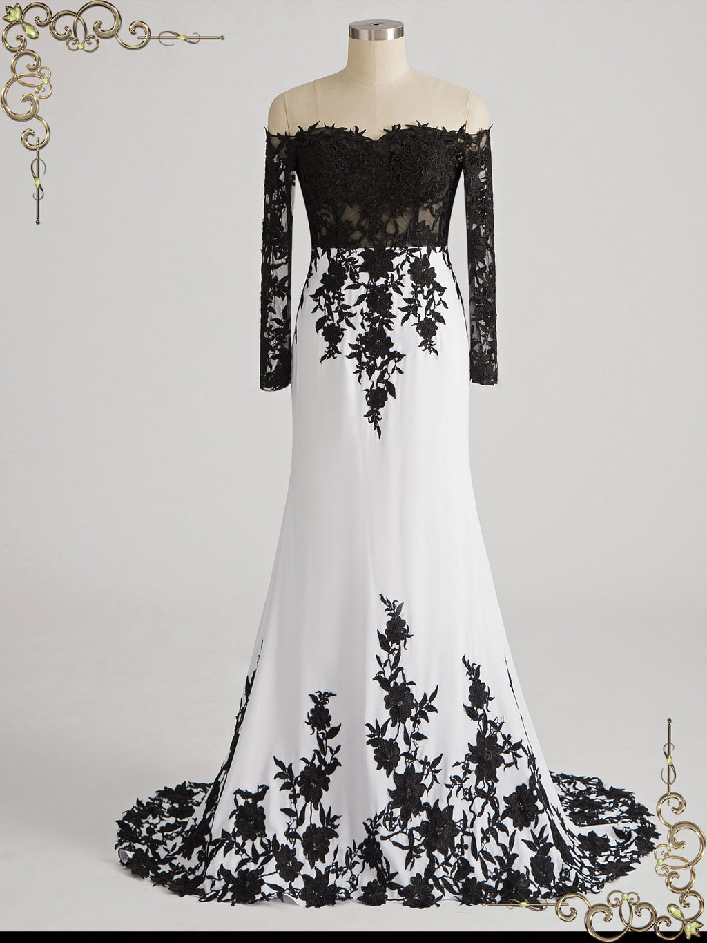 Strapless Off the Shoulder Black Lace Wedding Dress TWYLA Custom Size / Black/Ivory