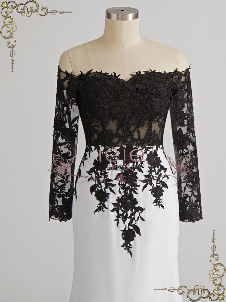 Strapless Off the Shoulder Black Lace Wedding Dress TWYLA Custom Size / Black/Ivory Strapless Off the Shoulder Black Lace Wedding Dress TWYLA Custom Size / Black/Ivory