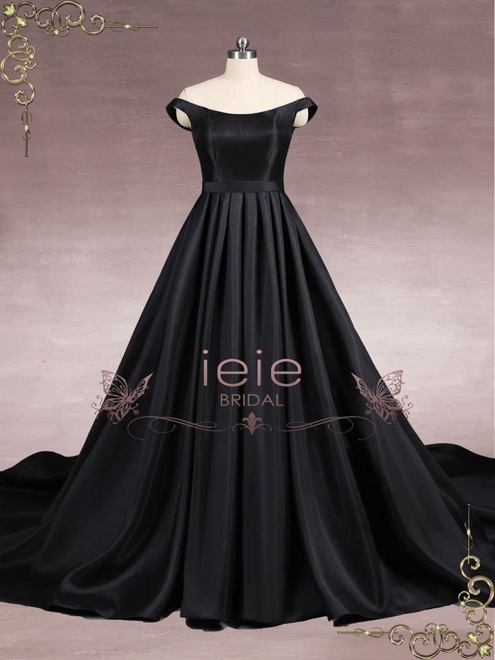 Black Elegant Satin Ball Gown Wedding Dress LUISA