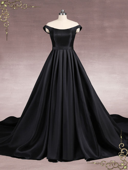 Black Elegant Satin Ball Gown Wedding Dress LUISA Size 10 / Other
