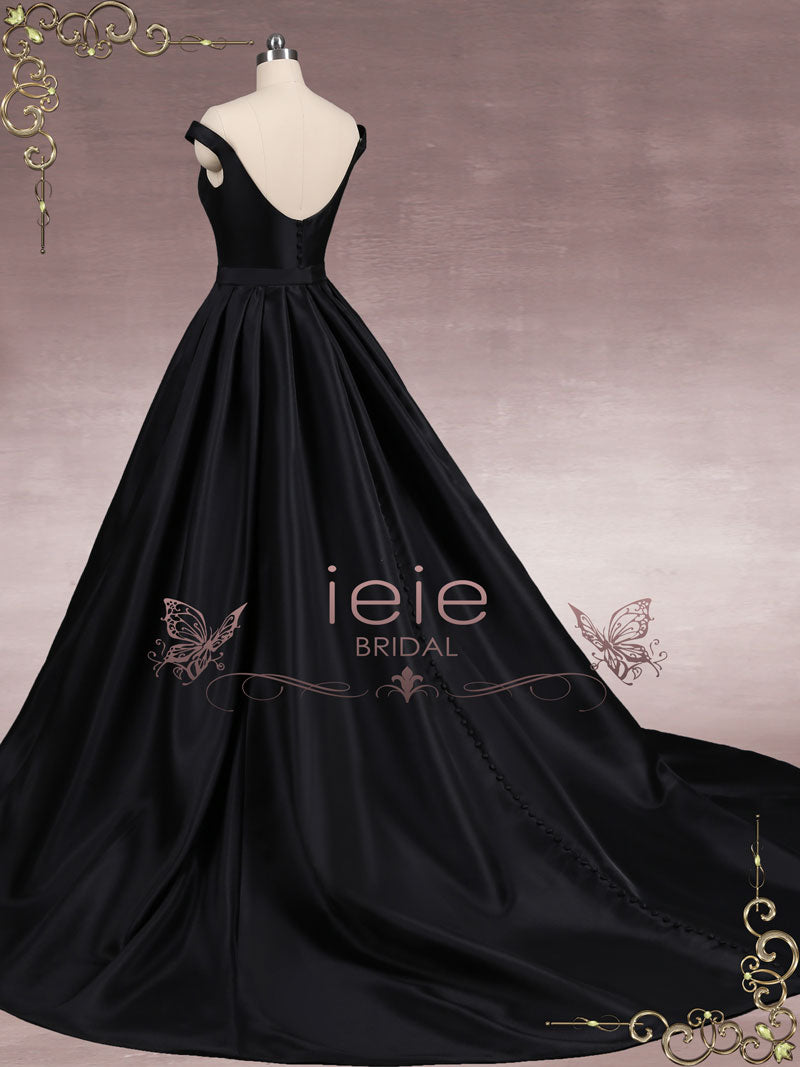 Black Elegant Satin Ball Gown Wedding Dress LUISA