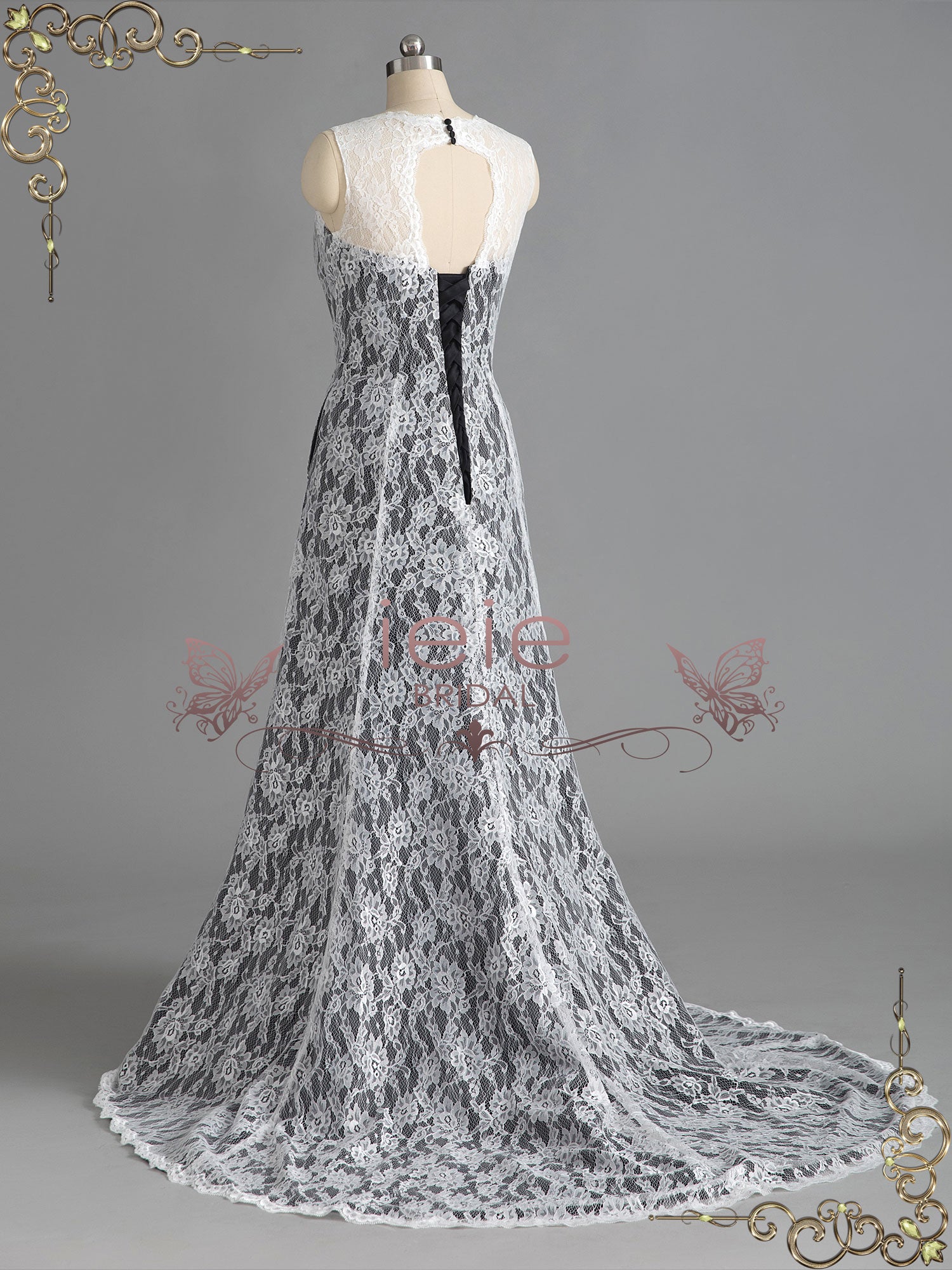 Black Wedding Dress with Ivory Lace LUCY