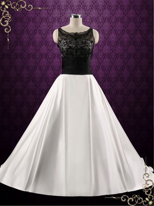 Black and White Lace A-line Wedding Dress LORRAINE