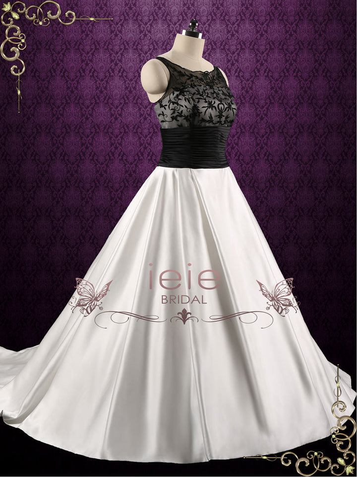 Black and White Lace A-line Wedding Dress LORRAINE