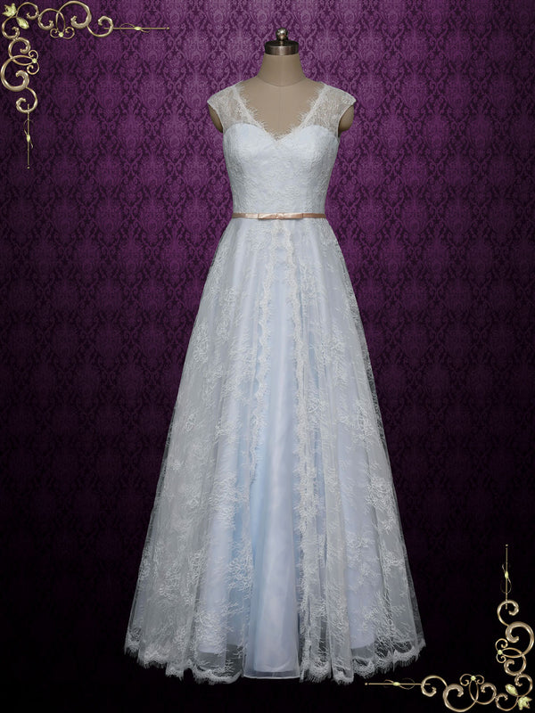 Pastel Blue Lace Overlay Wedding Dress POLINA