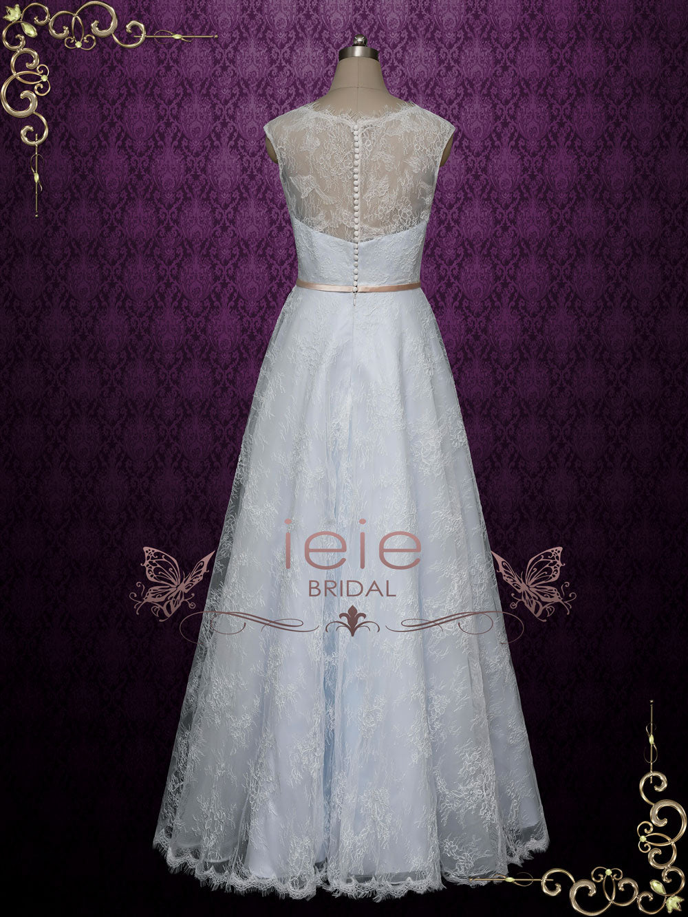 white dress with blue lace overlay Lace and Tulle Overlay Light Blue Wedding Guest Dress