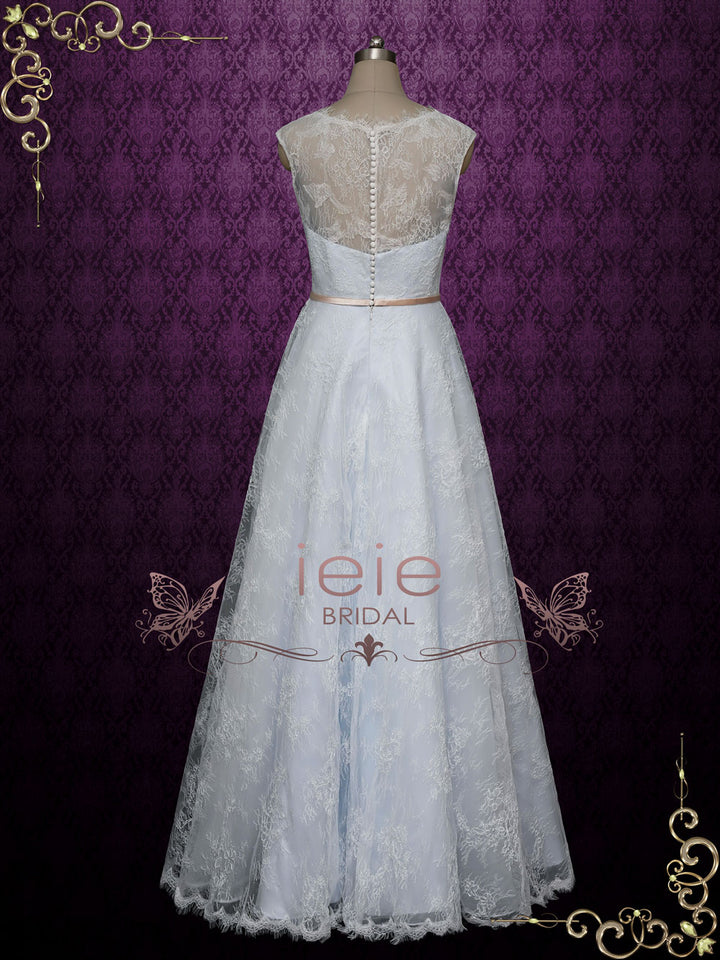 Pastel Blue Lace Overlay Wedding Dress POLINA