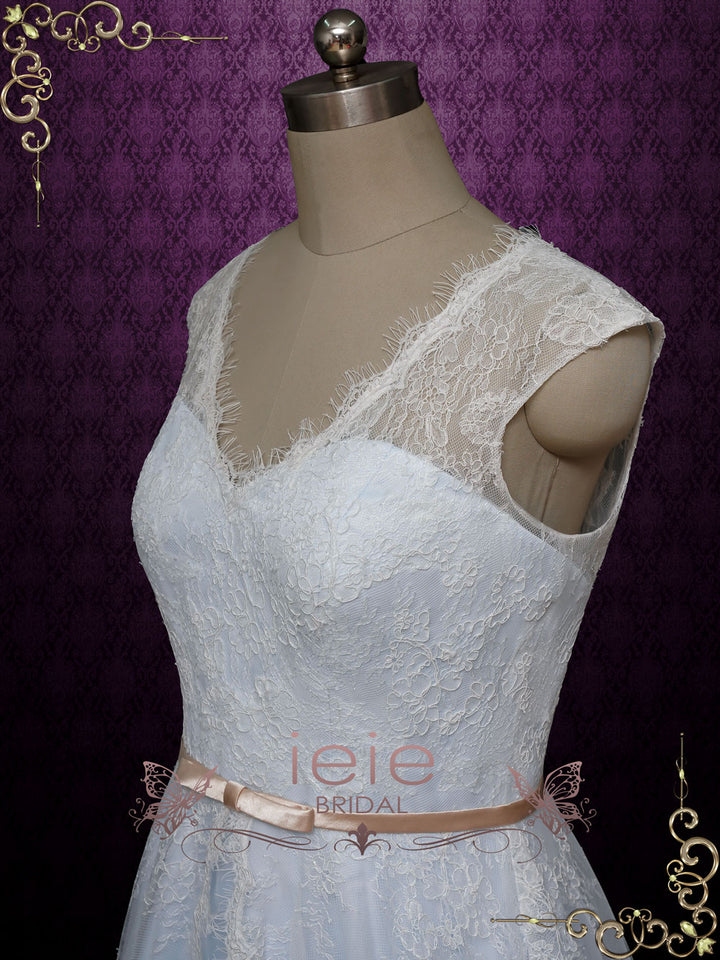 Pastel Blue Lace Overlay Wedding Dress POLINA Size 10 / Custom Color Pastel Blue Lace Overlay Wedding Dress POLINA Size 10 / Custom Color