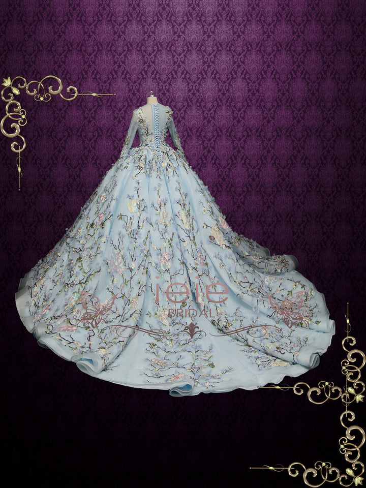 Blue Ball Gown Floral Lace Wedding Dress OPHELIA