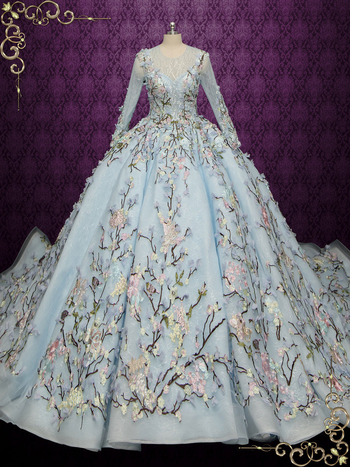 Blue Ball Gown Floral Lace Wedding Dress OPHELIA