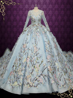 Blue Ball Gown Floral Lace Wedding Dress OPHELIA