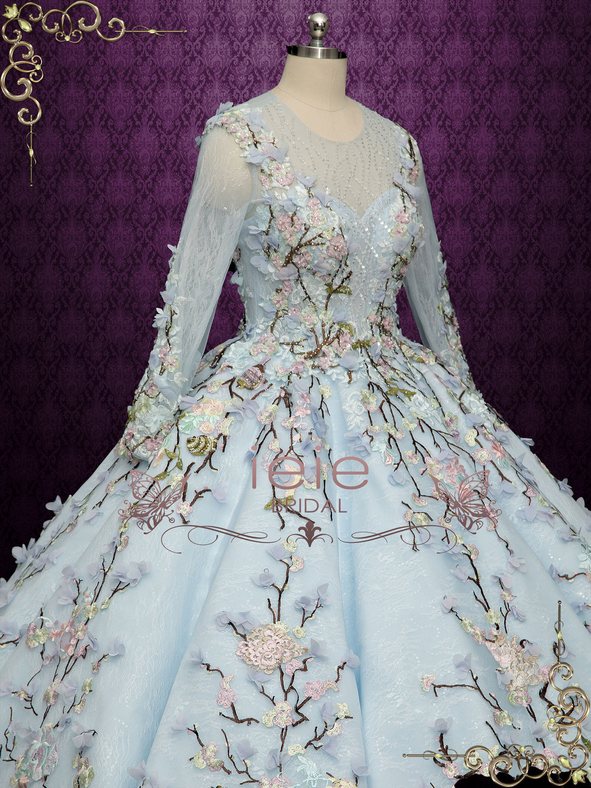 Blue Ball Gown Floral Lace Wedding Dress OPHELIA