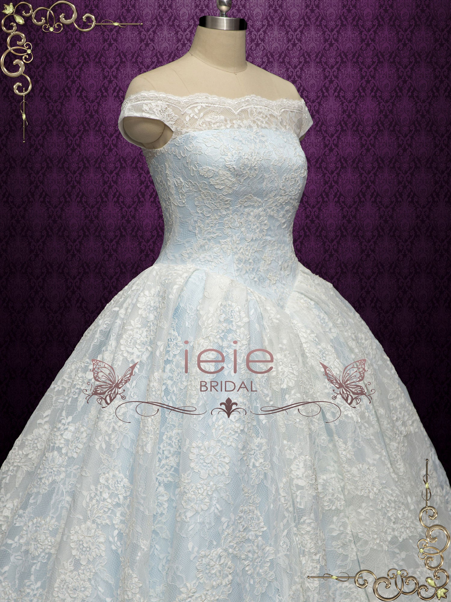 Blue Ball Gown Lace Wedding Dress ELISHA