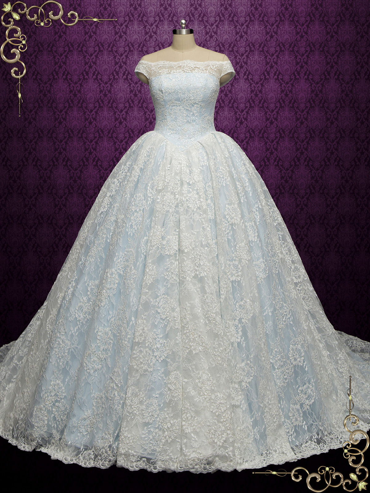 Blue Ball Gown Lace Wedding Dress ELISHA