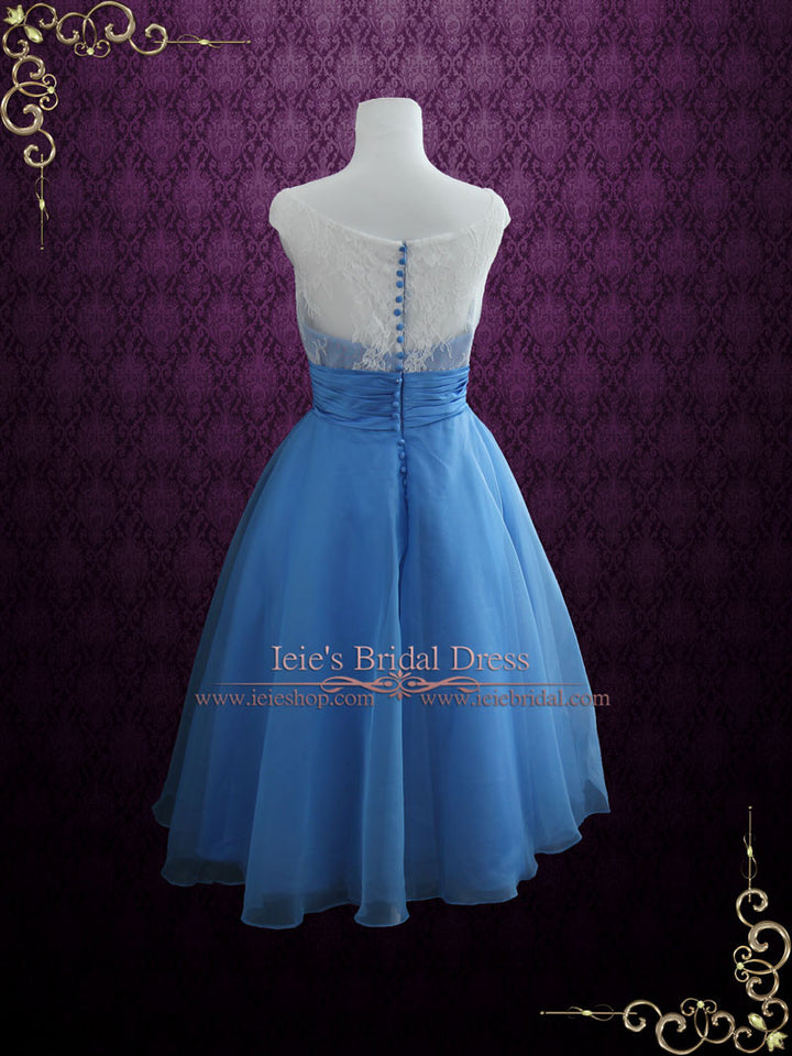 Ready to Wear Blue Vintage Style Tea Length Formal Dress EDENA Size 4 / Blue Ready to Wear Blue Vintage Style Tea Length Formal Dress EDENA Size 4 / Blue