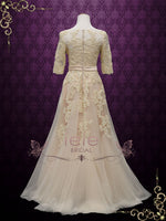 Blush Modest Lace Wedding Dress with Lace Sleeves THEA