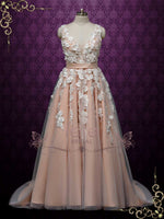 Boho Blush Wedding Dress with 3D Lace CASSIA
