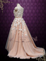 Boho Blush Wedding Dress with 3D Lace CASSIA