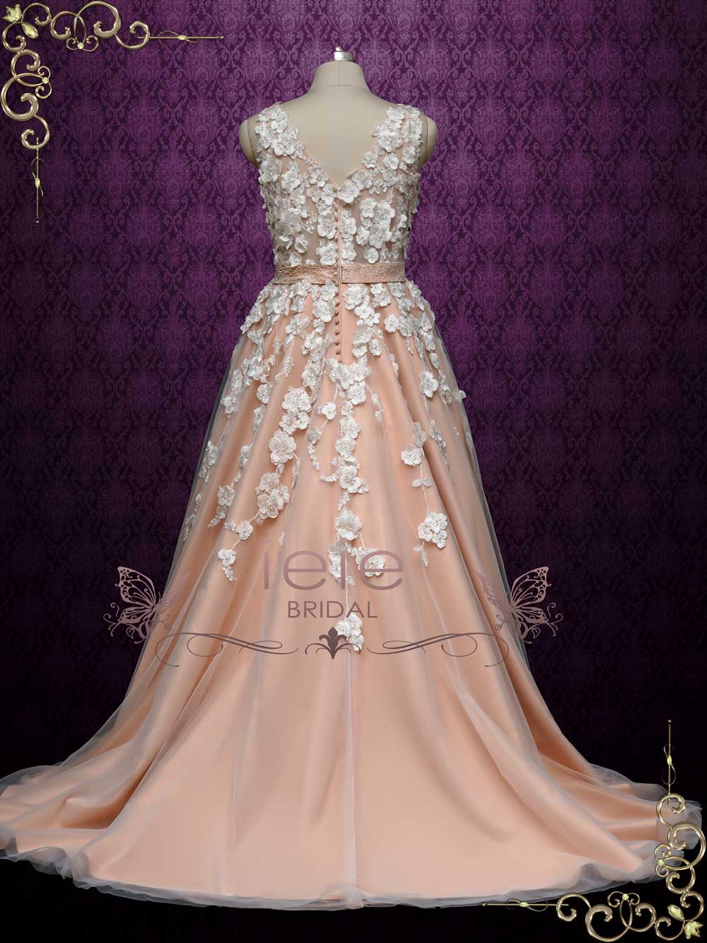 Boho Blush Wedding Dress with 3D Lace CASSIA Size 18W / Blush