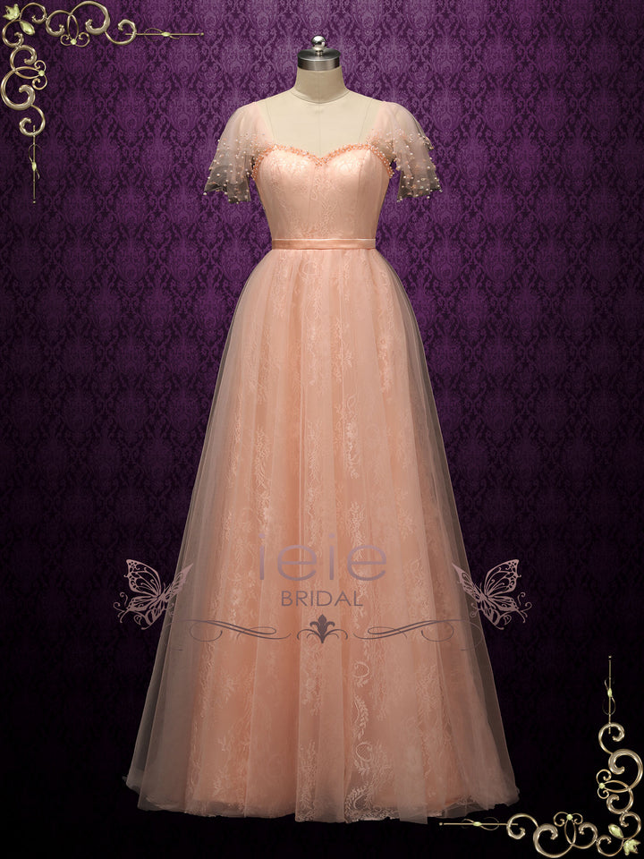 Peach Colored Lace Wedding Dress ATLAS – ieie - Main Image