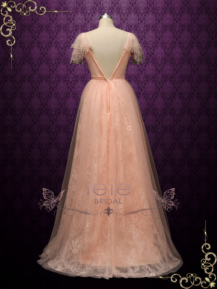 Peach Colored Lace Wedding Dress ATLAS