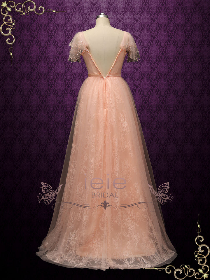 Peach Colored Lace Wedding Dress ATLAS Size 16W / Ivory Peach Colored Lace Wedding Dress ATLAS Size 16W / Ivory