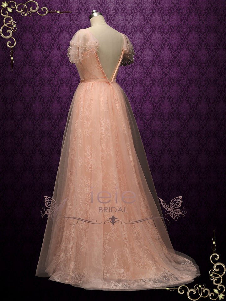 Peach Colored Lace Wedding Dress ATLAS