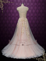 Blush Pink Boho Beach Lace Wedding Dress with Plunging Neckline KORI