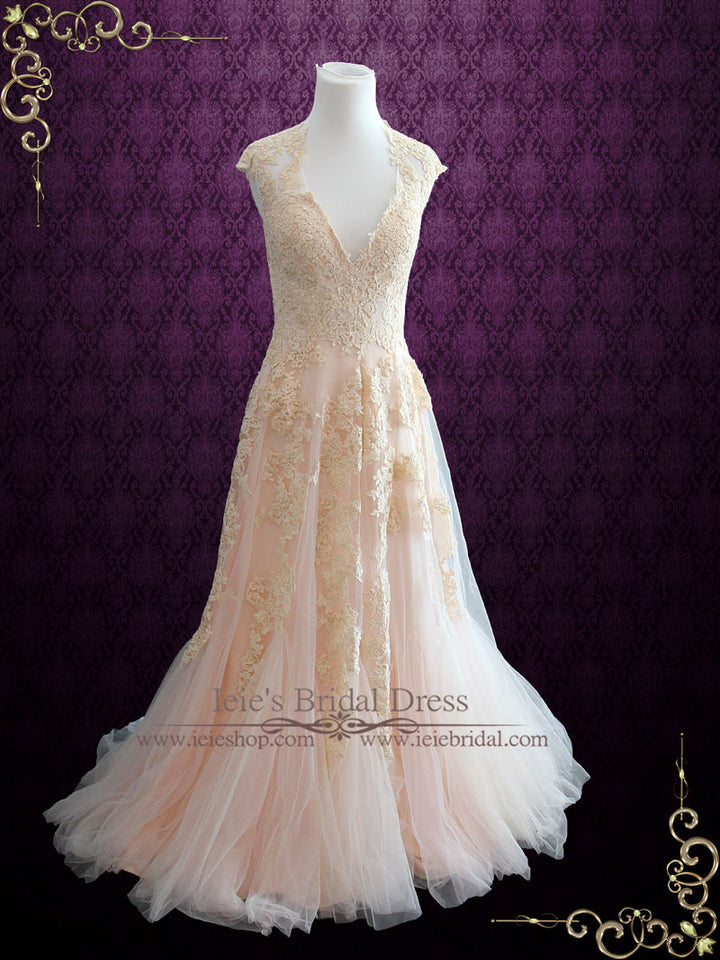 Ready to Wear Blush Pink Lace Wedding Dress KORI Ready to Wear Blush Pink Lace Wedding Dress KORI