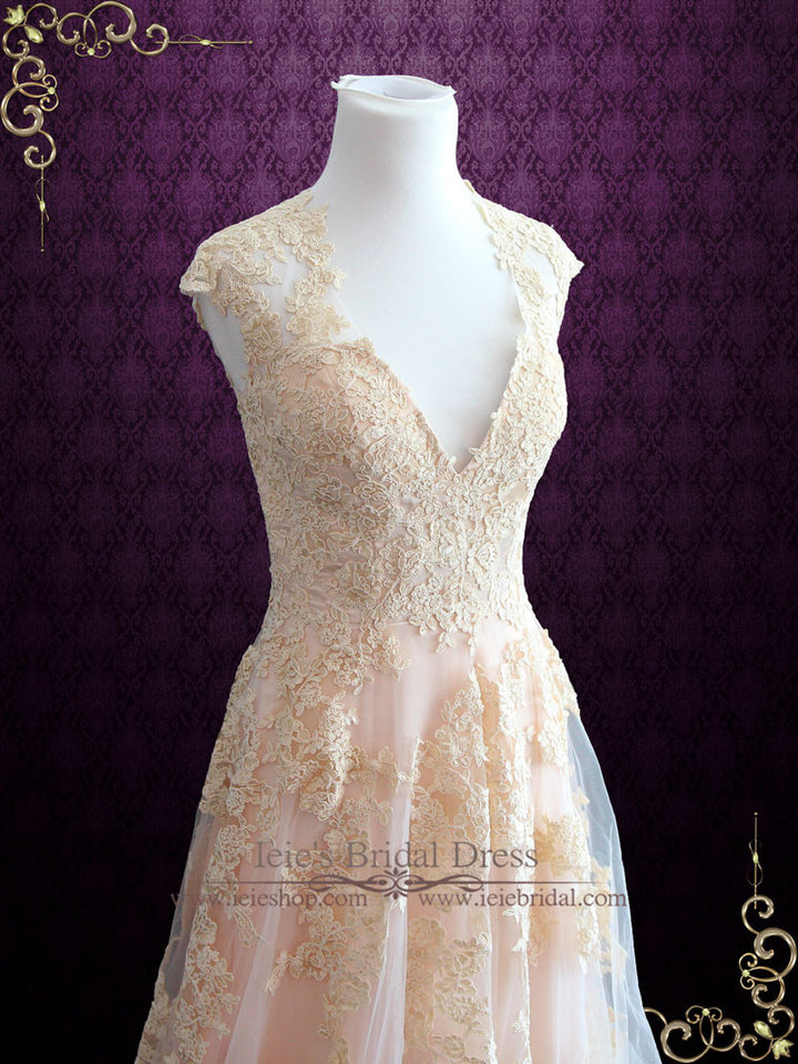 Ready to Wear Blush Pink Lace Wedding Dress KORI