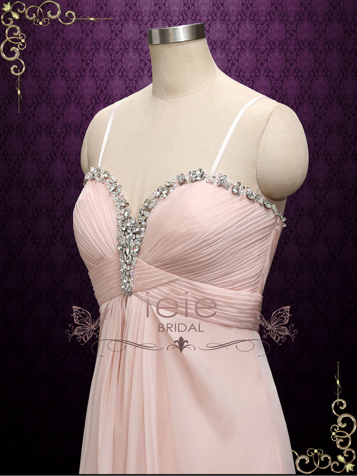 Blush Pink Chiffon Maid of Honor Bridesmaid Dress | A9