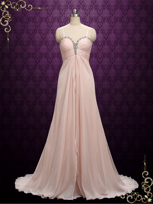 Blush Pink Chiffon Maid of Honor Bridesmaid Dress | A9