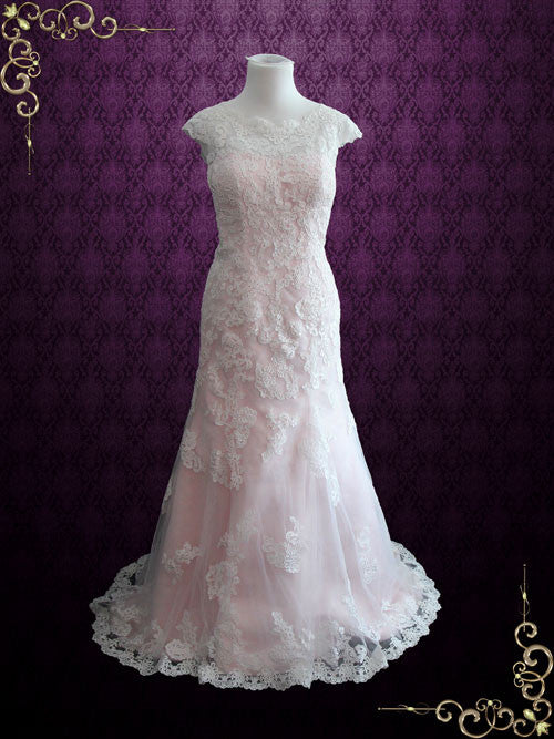 strapless open back dress Ivory Lace Tulle Pink Wedding Flower Girl Dress, Navy Blue Sash 10T main image 1