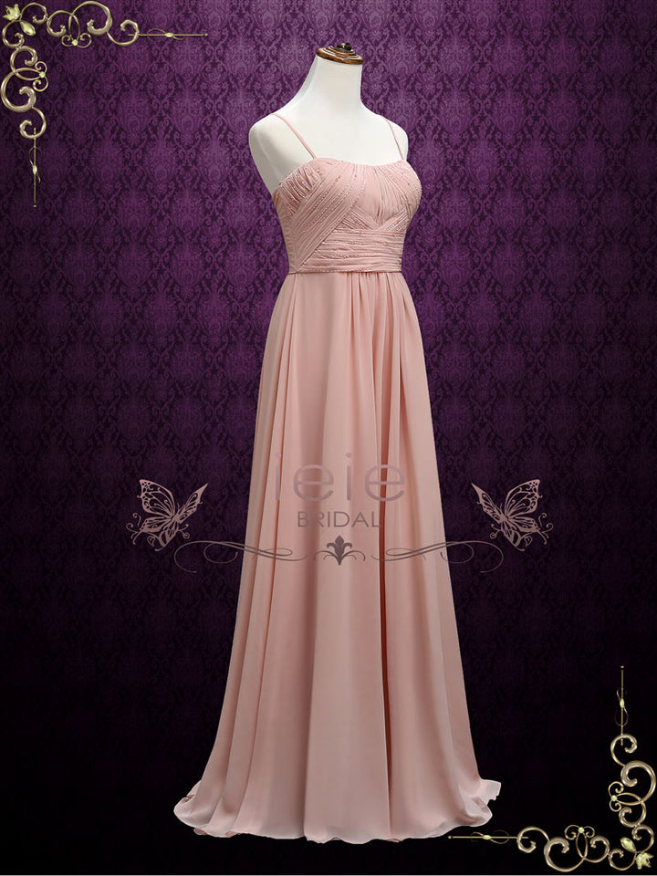 Long Chiffon Maid of Honor Bridesmaid Dress with Thin Straps | A6