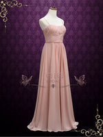 Long Chiffon Maid of Honor Bridesmaid Dress with Thin Straps | A6