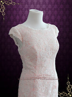 Modest Lace Pink Wedding Dress with Cap Sleeves TILLY