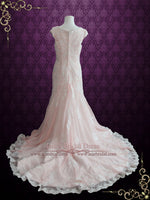 Modest Lace Pink Wedding Dress with Cap Sleeves TILLY
