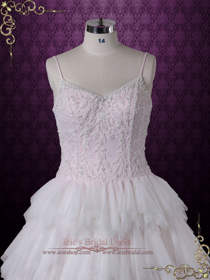 Blush Pink Wedding Dress with Ruffle Skirt TAMMIE