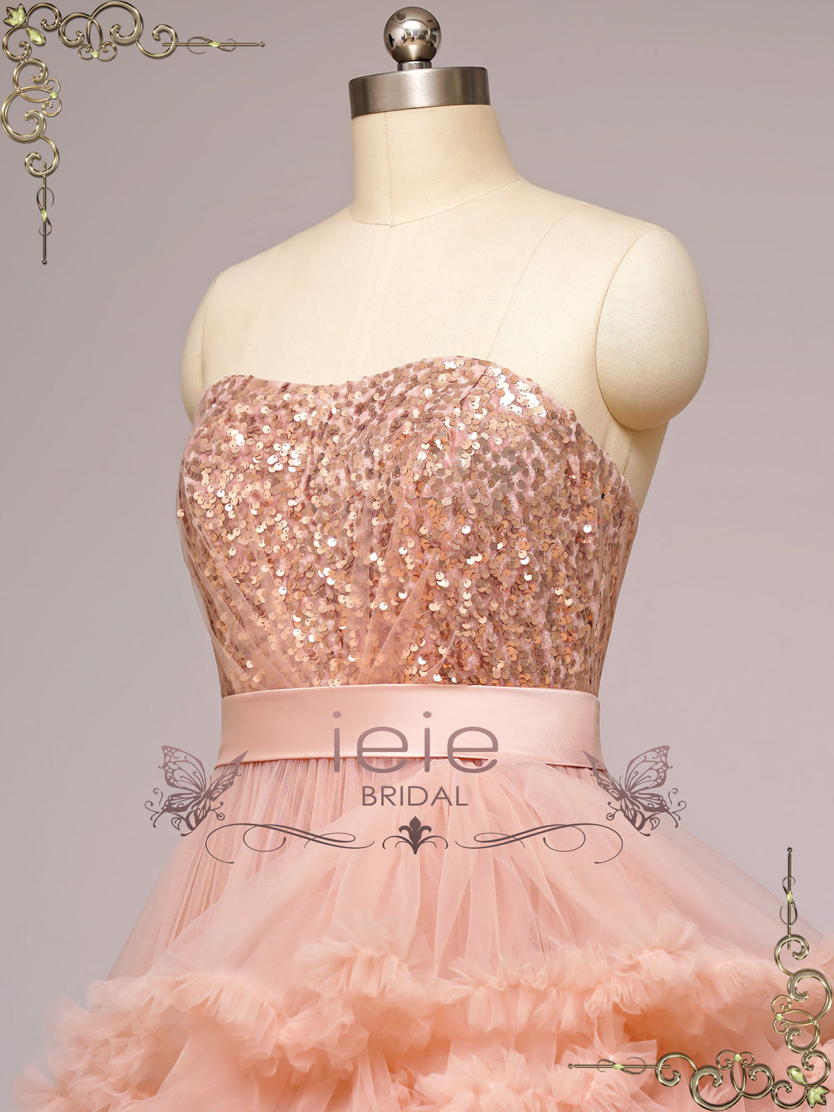 Blush Strapless Ruffles Wedding Dress WONDERSTRUCK
