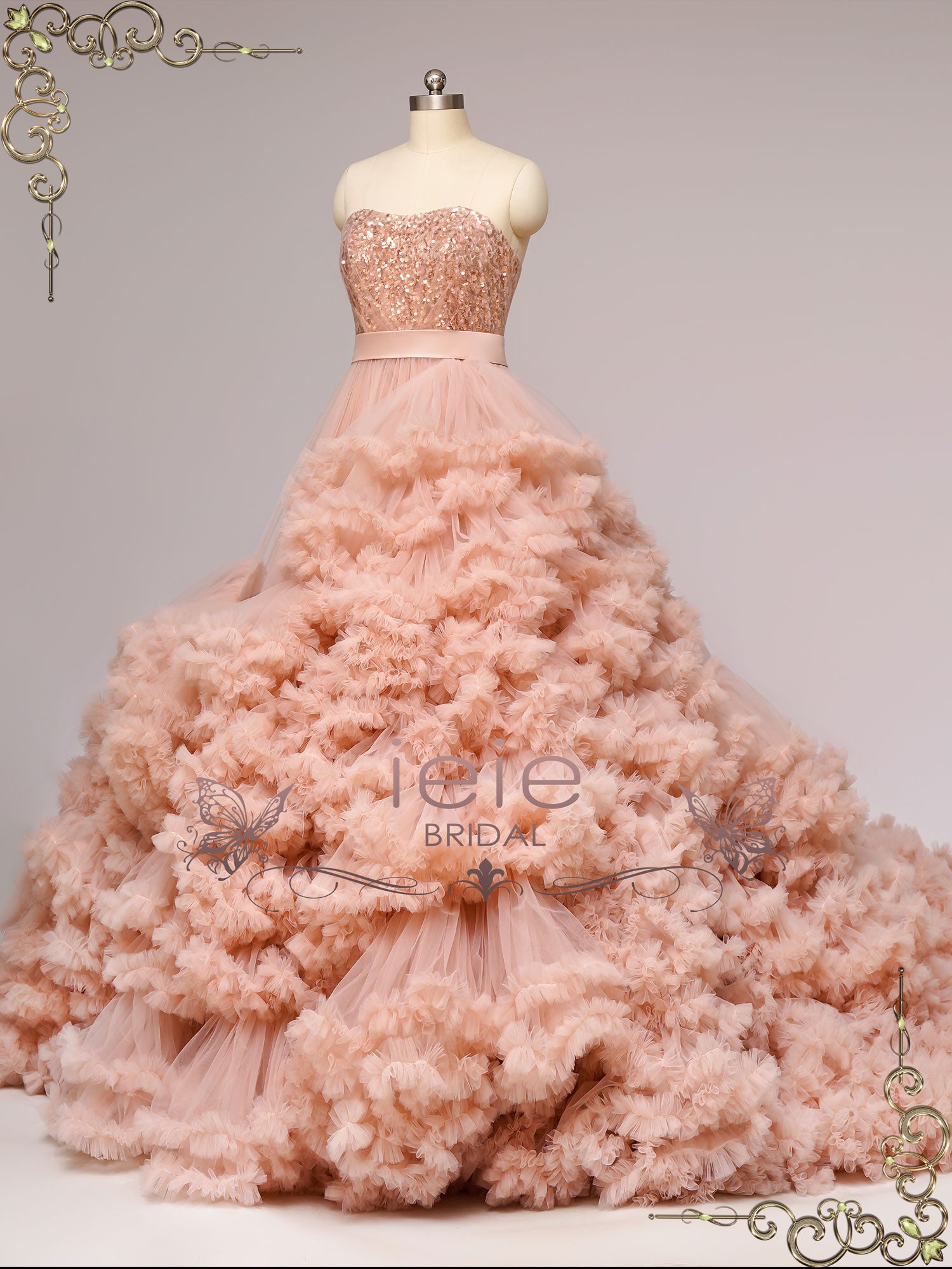 Blush Strapless Ruffles Wedding Dress WONDERSTRUCK