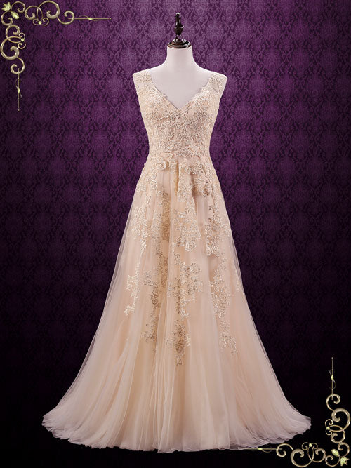Blush Boho Lace Wedding Dress with V Neckline HEATHER Size 28W / Ivory