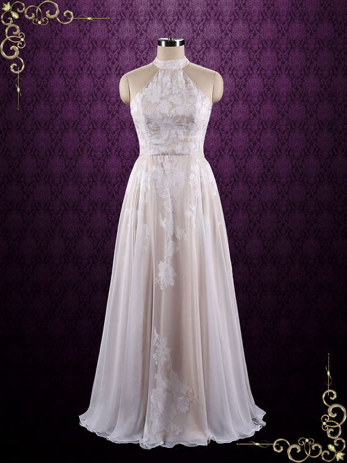 Boho Halter Lace Chiffon Wedding Dress AZALEA