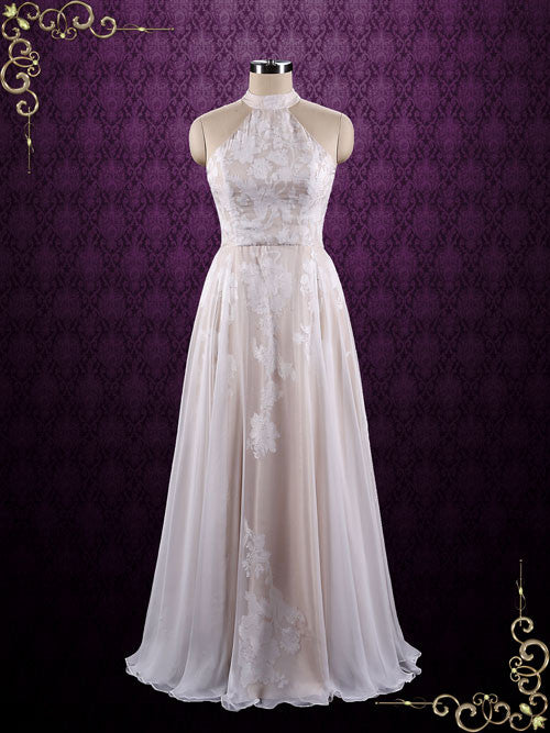 Boho Halter Lace Chiffon Wedding Dress AZALEA Size 18W / Champagne