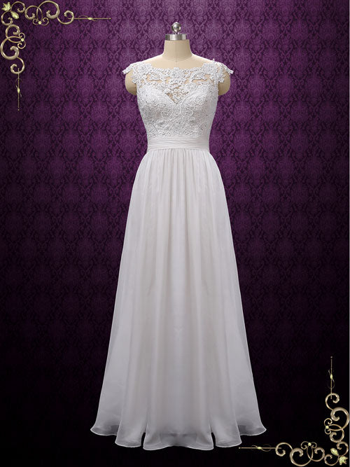 Boho Lace Chiffon Wedding Dress with Keyhole Back GALINA – ieie Bridal