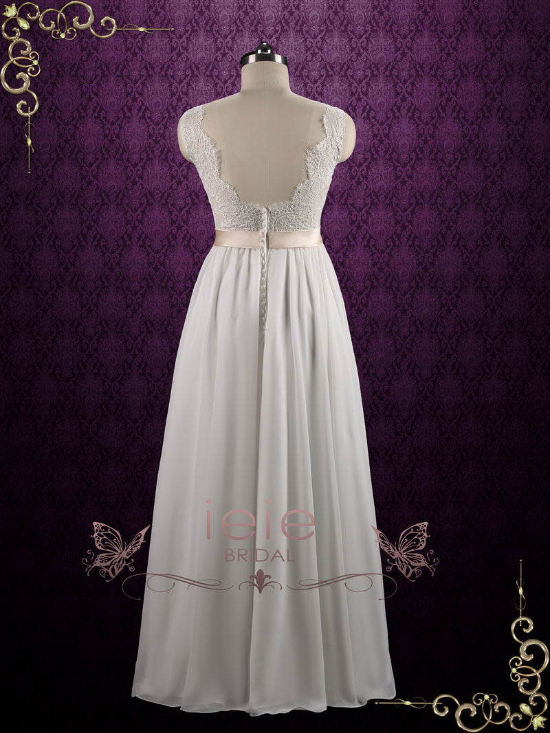 Boho Style Lace Chiffon Wedding Dress with Open Back BETHANY