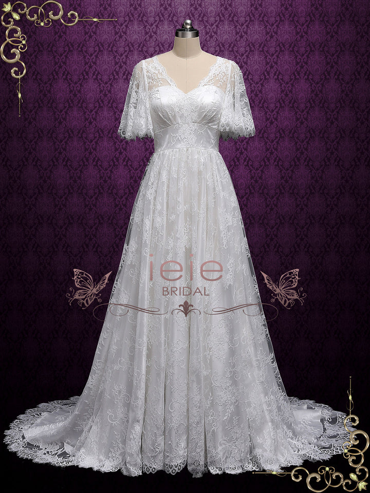 Romantic Boho Lace Wedding Dress with Butterfly Sleeves MILANA Size 8 / Customize Romantic Boho Lace Wedding Dress with Butterfly Sleeves MILANA Size 8 / Customize