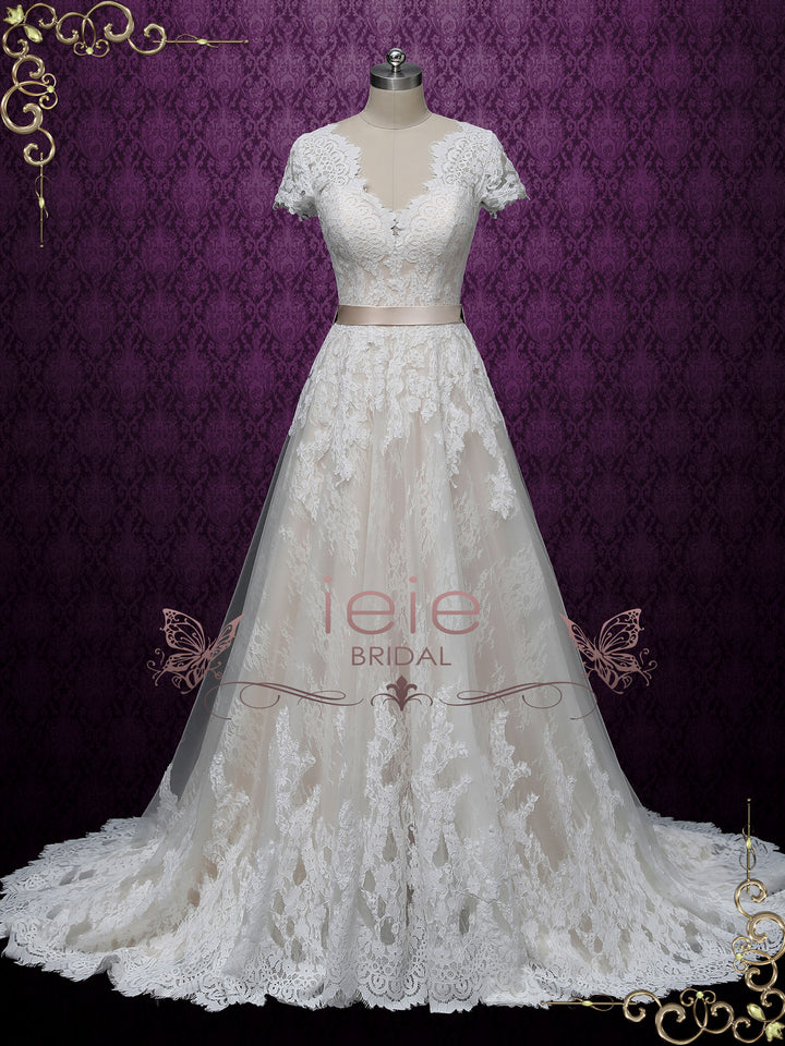 Vintage Lace Wedding Dress with Open Back AMELIA