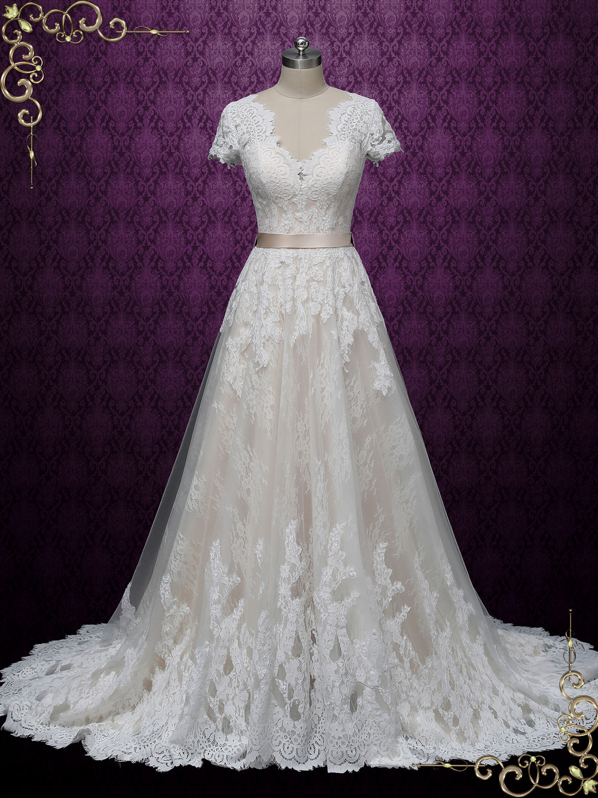 Vintage Lace Wedding Dress with Open Back AMELIA